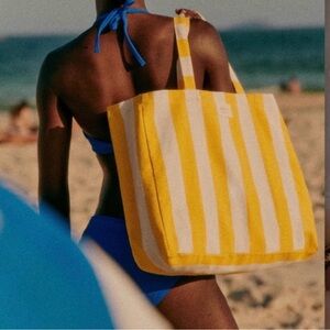 Sézane yellow and white striped tote NWOT